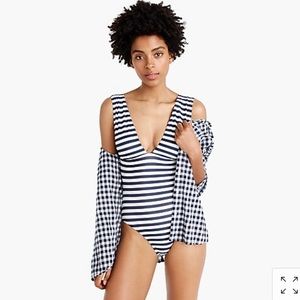 Jcrew Stripe V-neck Plunge One Piece Swimsuit